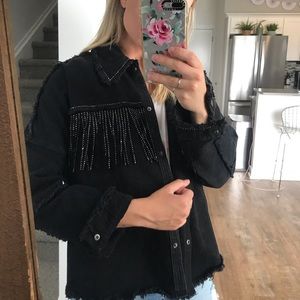 Zara fringe black denim jacket